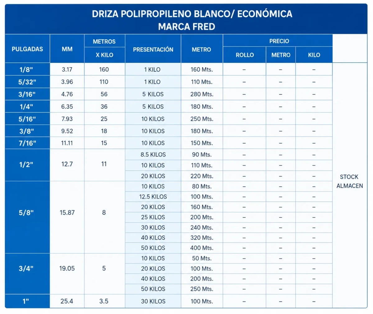 Driza Polipropileno blanco